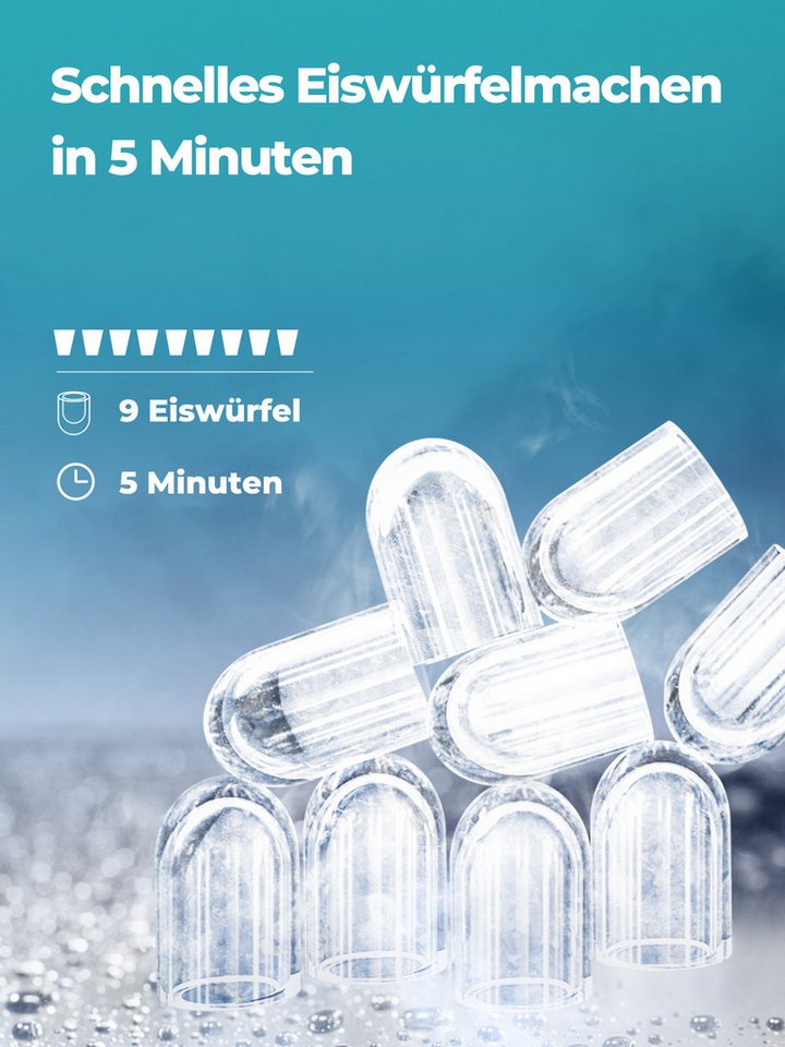 FOHERE Eiswürfelmaschine Klein, 14Kg/24h, 9 Eiswürfel/5 Min, selbstreinigend, mit Schaufel/Korb, 2 Größen, Zuhause/Büro/Bar/RV