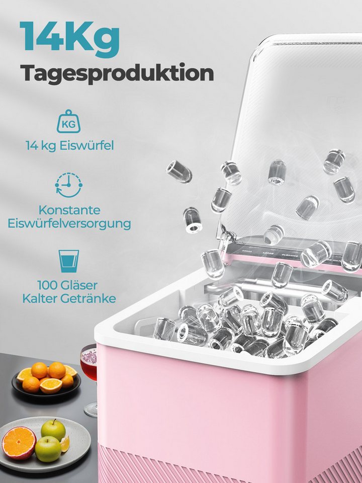 FOHERE Eiswürfelmaschine Klein, 14Kg/24h, 9 Eiswürfel/5 Min, selbstreinigend, mit Schaufel/Korb, 2 Größen, Zuhause/Büro/Bar/RV Bild 2