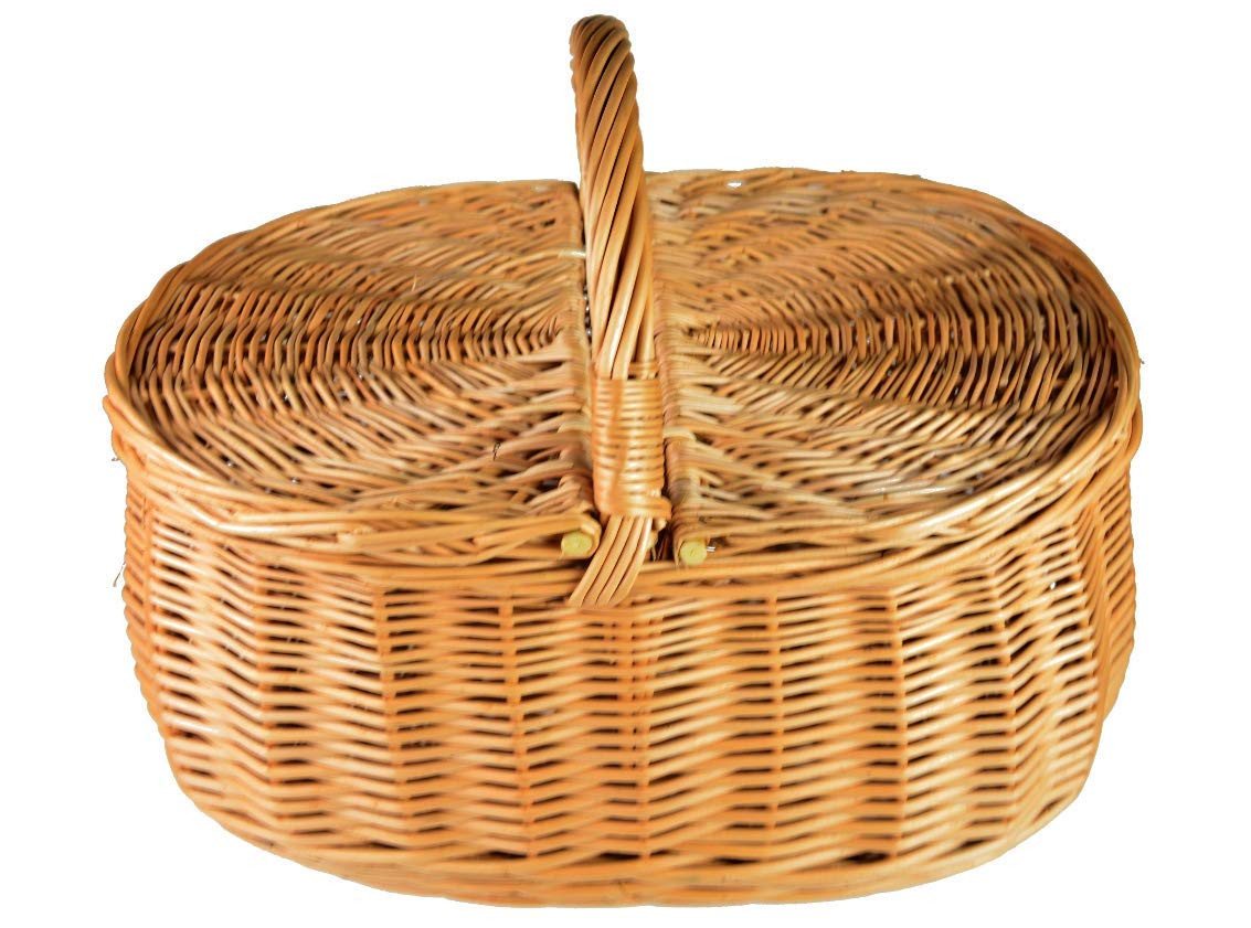 natuleo by pokuc Flaschenkorb Picknickkorb mit Deckel aus Weide oval Braun 44x29x33 cm Bild 3