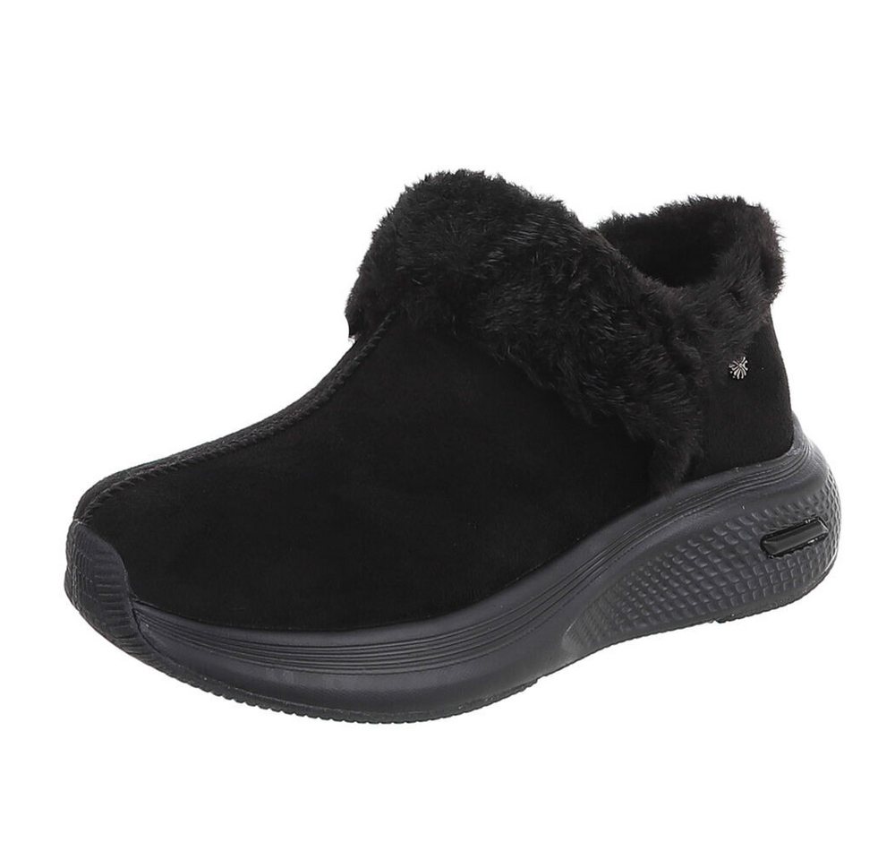 Ital-Design Damen Slip-On Winterstiefeletten mit Plüschkragen Snowboots (92497404) Keilabsatz/Wedge Stiefeletten in Schwarz Bild 2