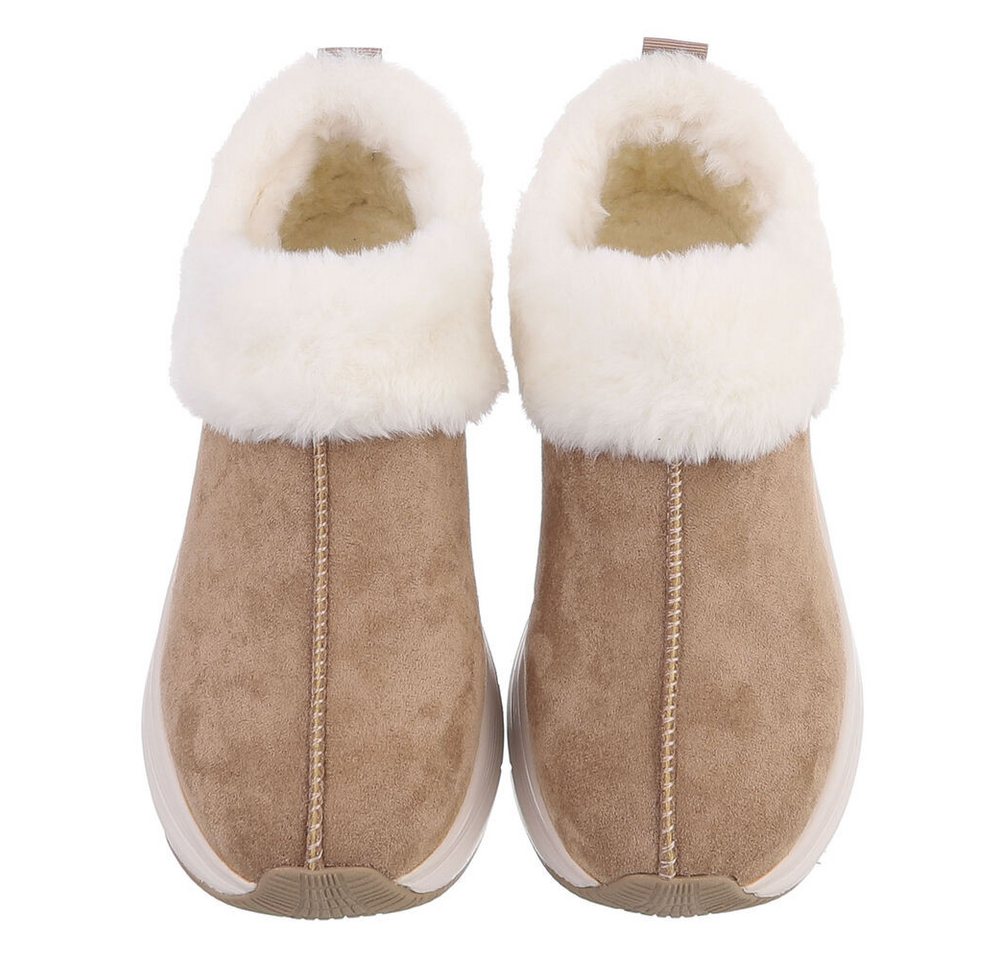 Ital-Design Damen Slip-On Winterstiefeletten mit Plüschkragen Snowboots (92497392) Keilabsatz/Wedge Stiefeletten in Hellbraun