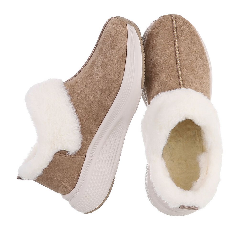 Ital-Design Damen Slip-On Winterstiefeletten mit Plüschkragen Snowboots (92497392) Keilabsatz/Wedge Stiefeletten in Hellbraun Bild 2