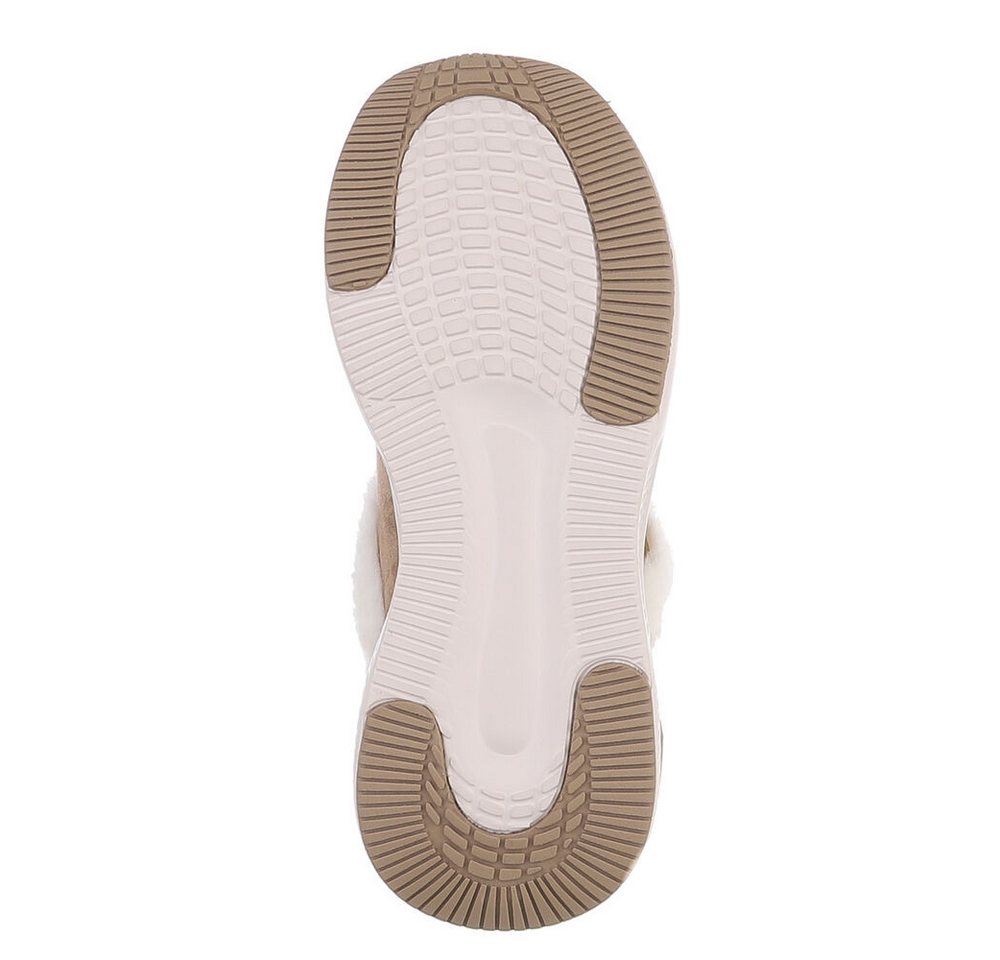 Ital-Design Damen Slip-On Winterstiefeletten mit Plüschkragen Snowboots (92497392) Keilabsatz/Wedge Stiefeletten in Hellbraun Bild 3