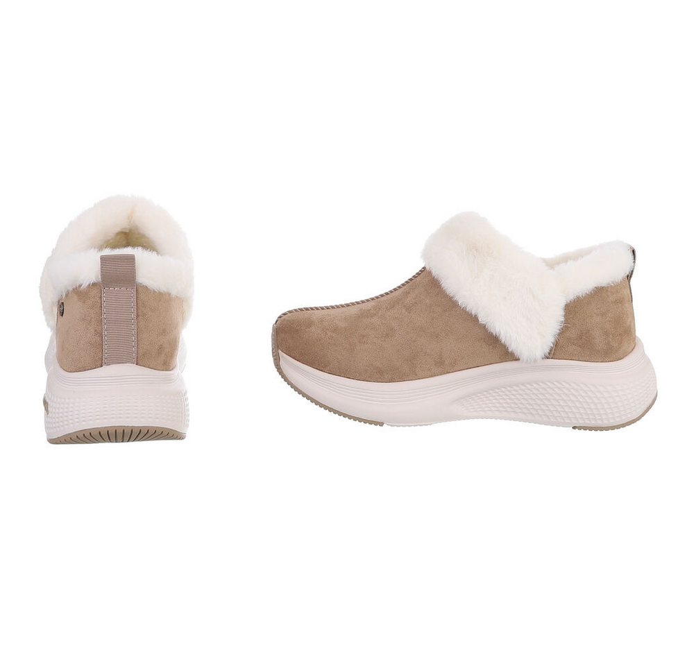 Ital-Design Damen Slip-On Winterstiefeletten mit Plüschkragen Snowboots (92497392) Keilabsatz/Wedge Stiefeletten in Hellbraun Bild 4