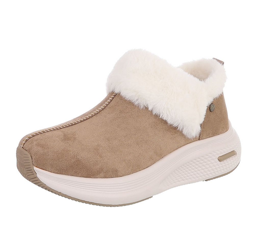 Ital-Design Damen Slip-On Winterstiefeletten mit Plüschkragen Snowboots (92497392) Keilabsatz/Wedge Stiefeletten in Hellbraun Bild 5
