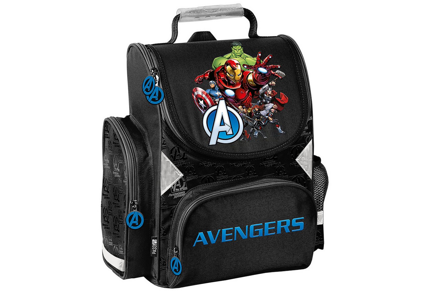 PASO Schulrucksack Mega-Set Marvel Avengers (Schulset, 3-tlg), Schulranzen + Turnbeutel + Federmäppchen Jungen schwarz/rot