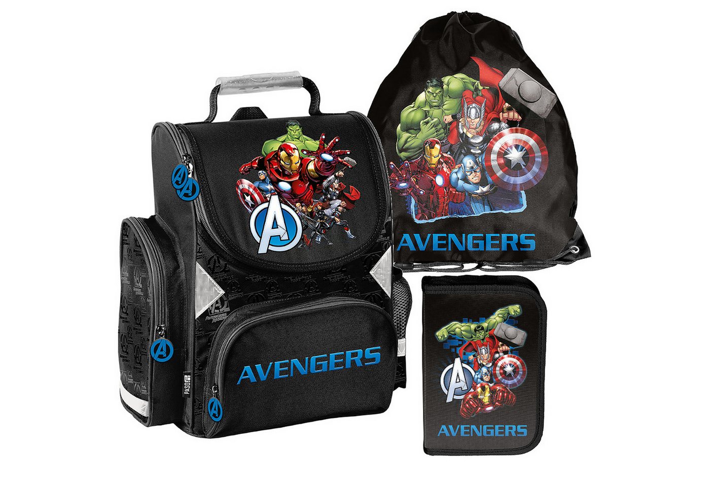 PASO Schulrucksack Mega-Set Marvel Avengers (Schulset, 3-tlg), Schulranzen + Turnbeutel + Federmäppchen Jungen schwarz/rot Bild 4