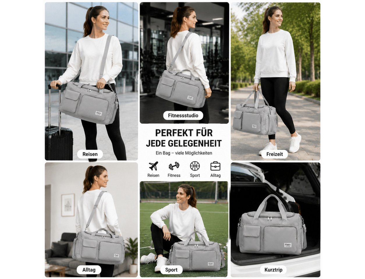 ibettertec Reisetasche XL Große Saunatasche Sporttasche Fitnesstasche Damen Herren (XL Reisetasche Fitness Tasche Handtasche, Mit Maßen 50 × 28 × 28 cm), mit Schuhfach Nassfach viele Fächer wasserabweisend Schultergurt Bild 2