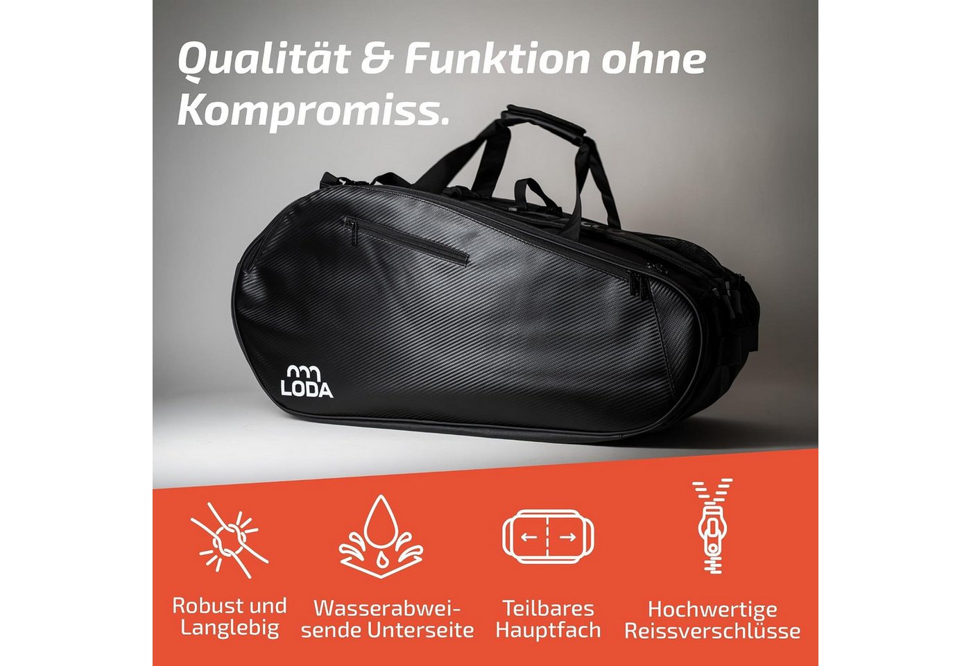 LODA sports Tennistasche Racket Pro (92L) - Tennistasche mit Platz für bis zu 6 Schläger, 75cm (L) x 35cm (B) x 35cm (H), 92 Liter Volumen Bild 3