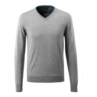 Mascot Strickpullover V-Ausschnitt Merinowolle Größe M grau-meliert