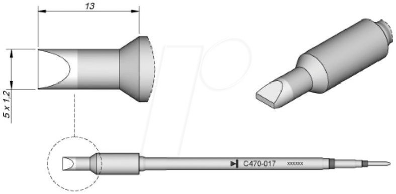 JBC C470017 - Lötspitze C470, Meißelform, C470017/5,0 x 1,2 mm, gerade
