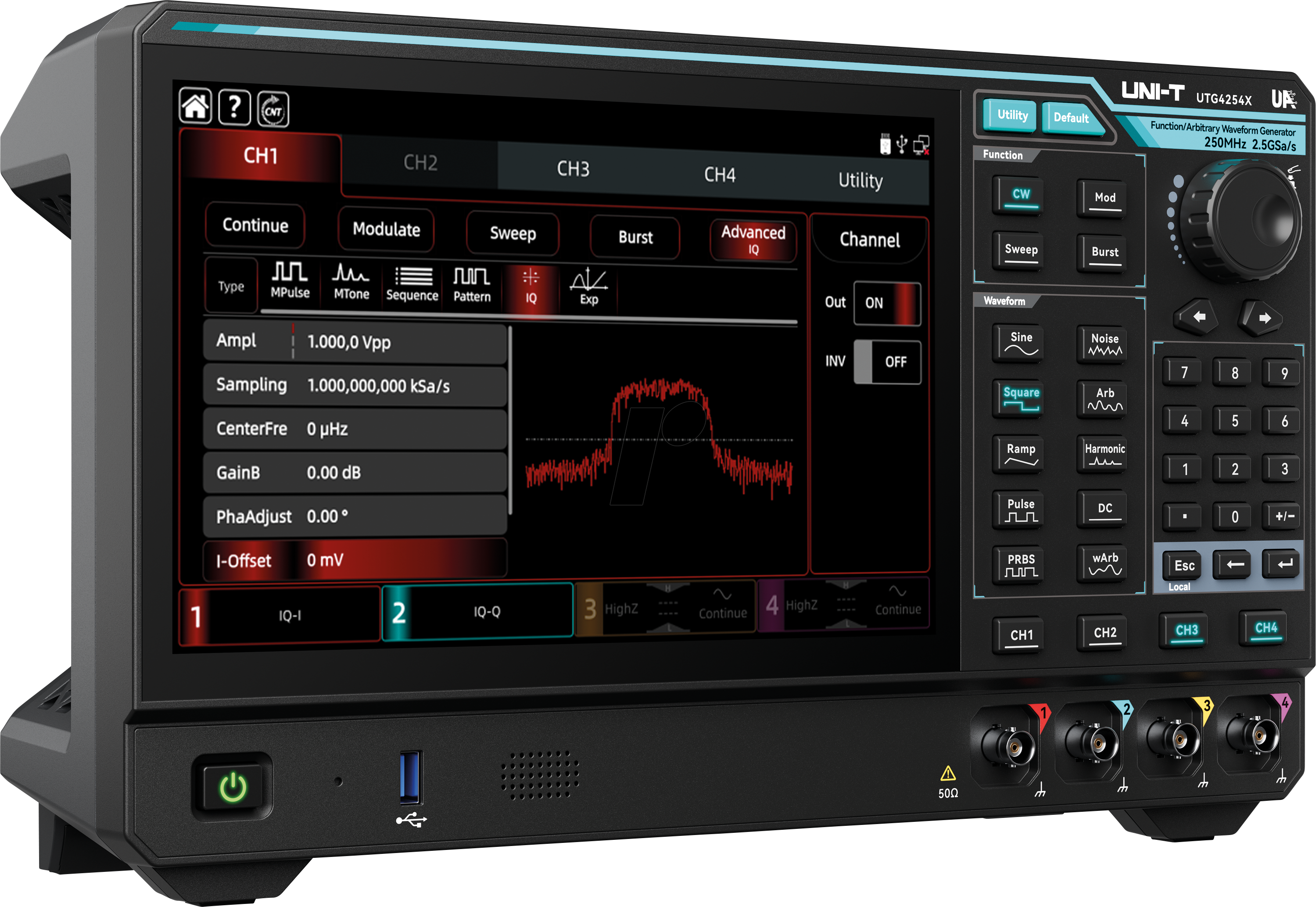 UT UTG4254X - Funktionsgenerator, 250 MHz, 4-Kanäle, Arbiträr