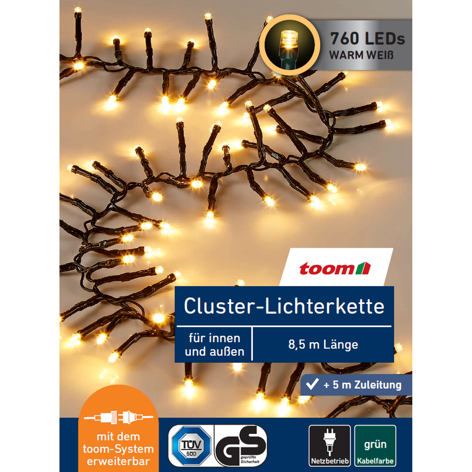 toom LED-Cluster-Lichterkette 760 LEDs warmweiß 850 cm Bild 3
