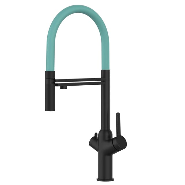 4 Wege Wasserhahn Kueche Spueltischarmatur Schwarz Matt Kuechenarmatur Mit Tuerkis 360 Schwenkbarem Auslauf Und Abnehmbare 2 Strahl Handbrause - Bod Design