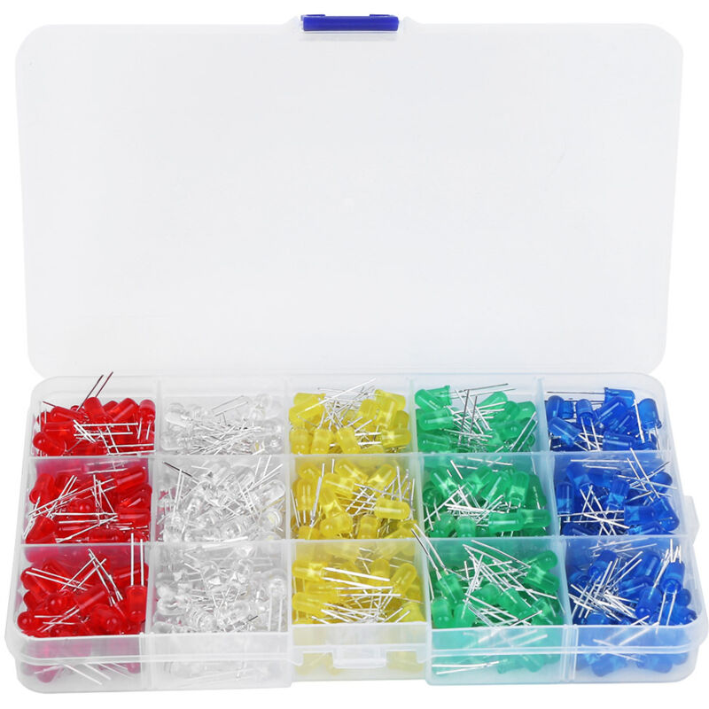 Amxcnoy 500-teiliges Set Aus 5 Mm Korrosionsbeständigen Led-leuchtdioden Aus Kunststoff, Blau, Grün, Gelb, Weiß, Rot.