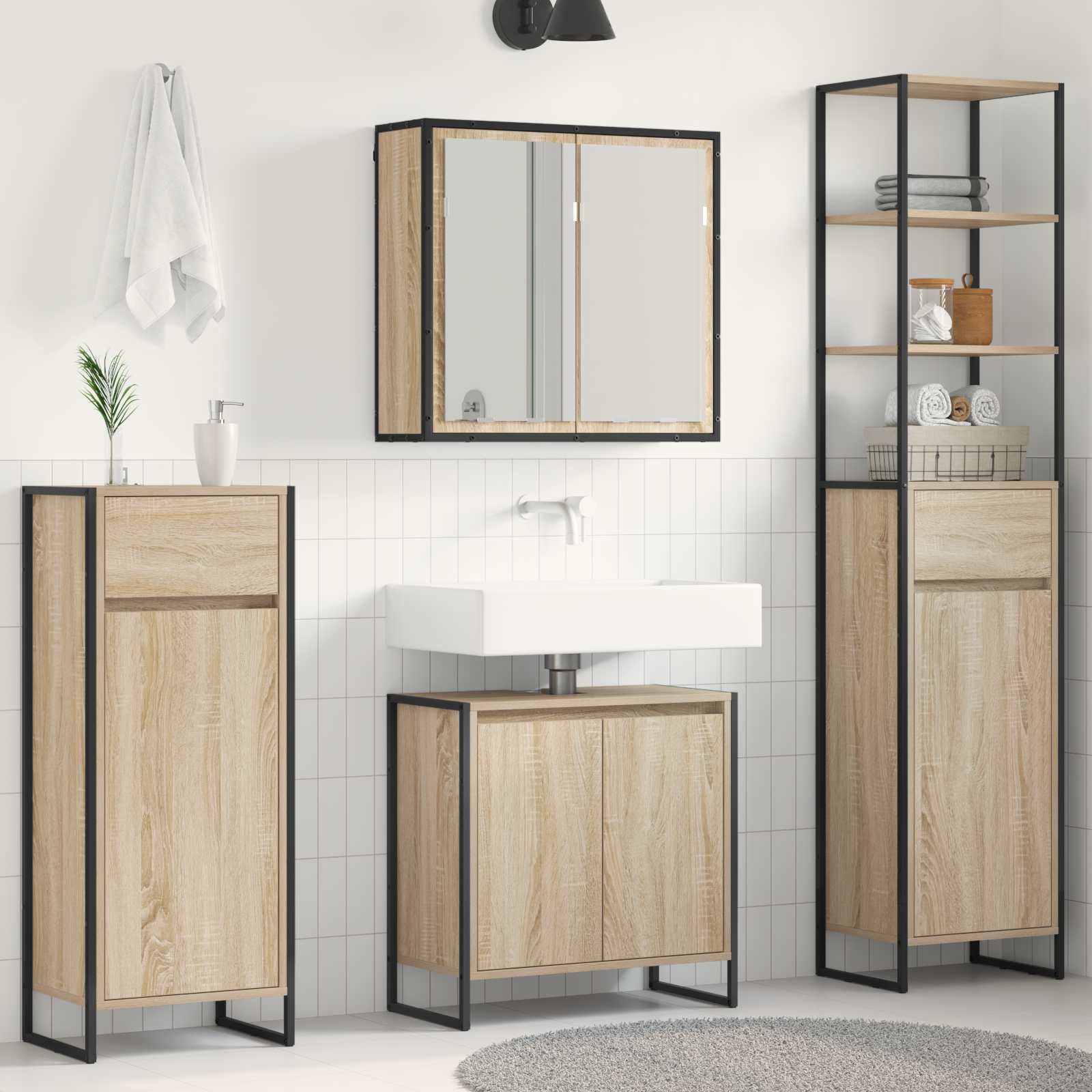 Vidaxl Bathroom Furniture Set With Drawer Sonoma Oak Engineered Wood