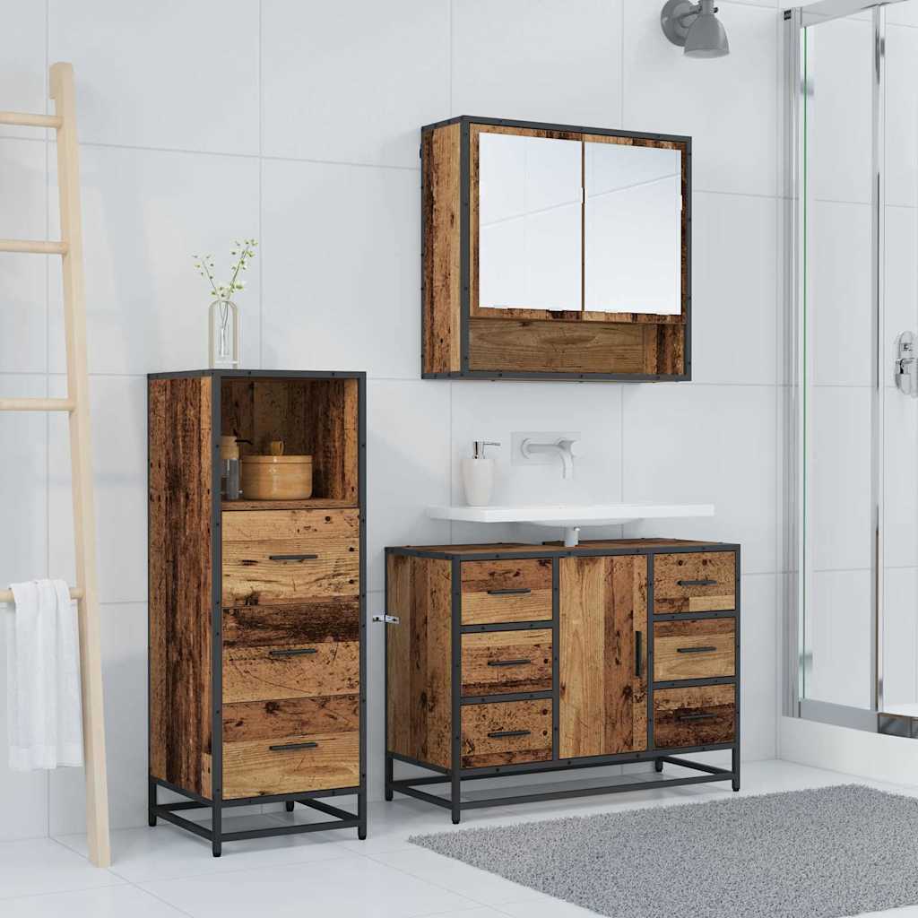 Vidaxl Bathroom Furniture Set With Door 3 Pcs Old Wood Engineered Wood