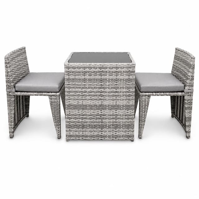 Lacestone - 3tlg Poly Rattan Sitzgruppe Bistro Gartenmöbel Bistro Lounge Terasse Balkon Tisch Stühle Set (grau)