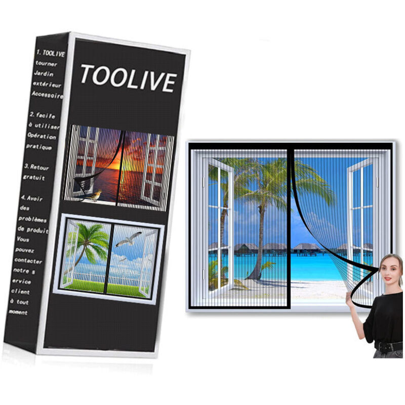 Magnetisches Fenster-insektenschutznetz, Selbstklebendes Fliegengitter-vorhang Für Türen Und Fenster Mit Automatischer Schließfunktion - Schwarz-a 47x47 Zoll (120x120 Cm)