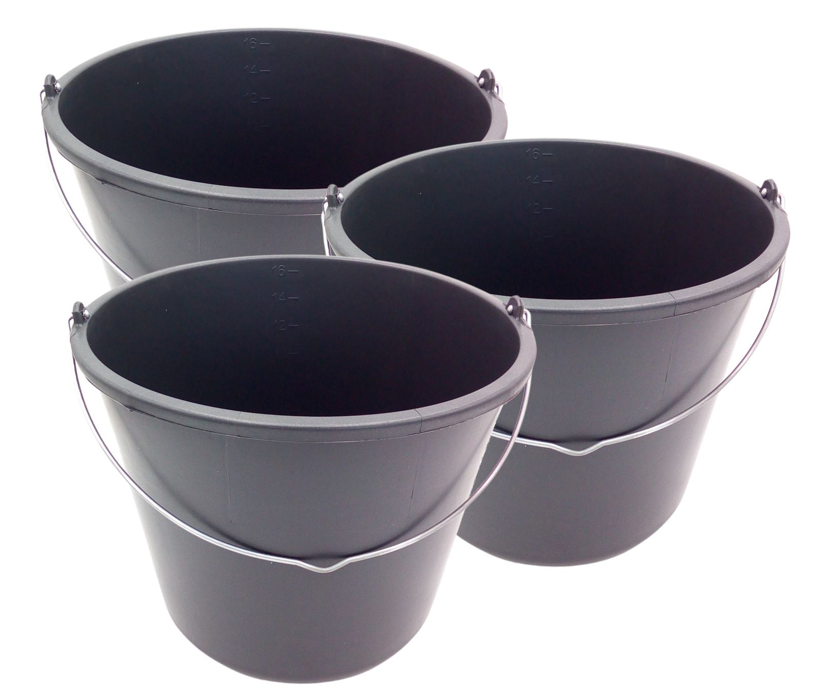 Prosperplast - Baueimer 16l Schwarz 3 Stück Maurereimer Zementeimer Wassereimer Schutteimer