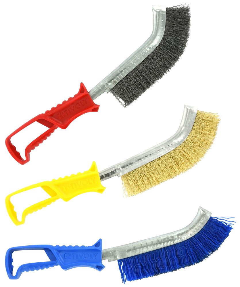 Tivoly - 3er-set Ergonomische Handbürsten: Stahldraht, Messingüberzogener Stahldraht, Nylonfaden