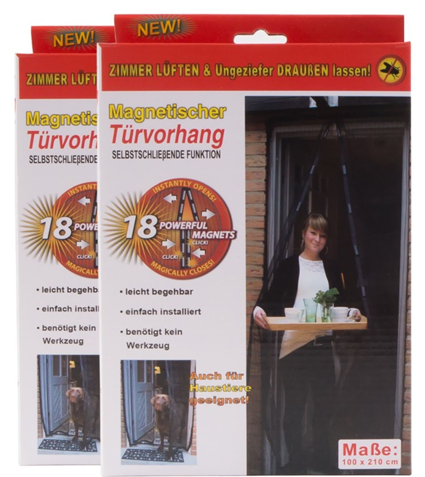 Buri - 2x Insektenschutz Tür 210x100cm Türvorhang Magnetisch Fliegengitter Anthrazit