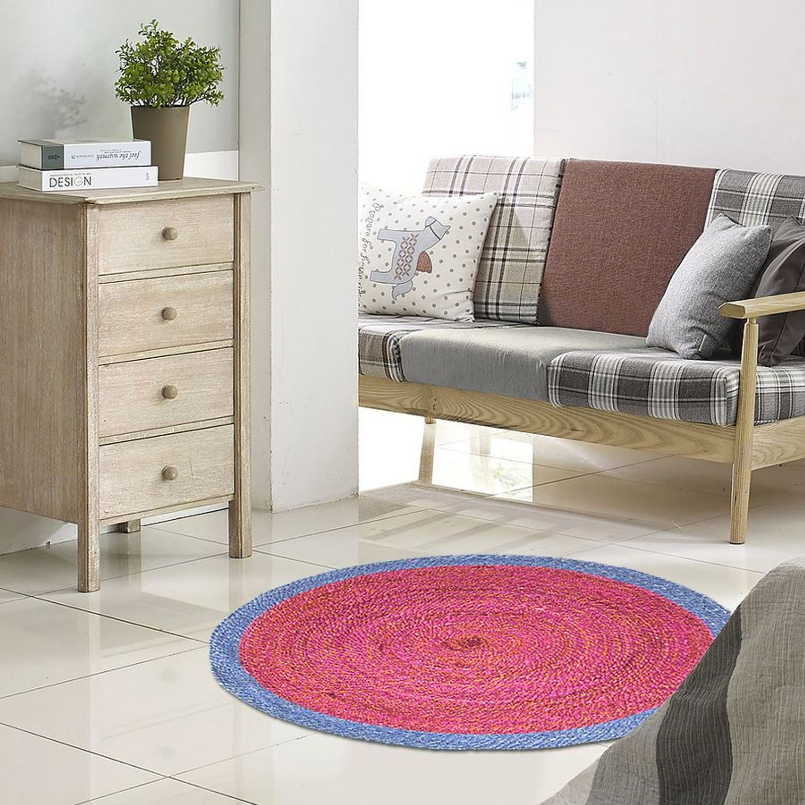 Jute-teppich Rund 80x0,5cm Läufer Vorleger Wohnzimmerteppich Deko Brücke