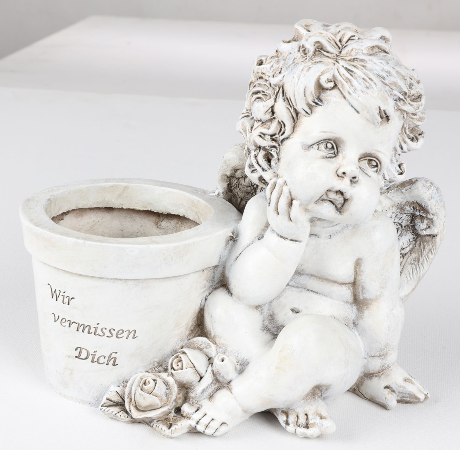 Grab-spruchstein Engel Pflanztopf 20cm Grabschmuck Gedenkstein Blumentopf Statue