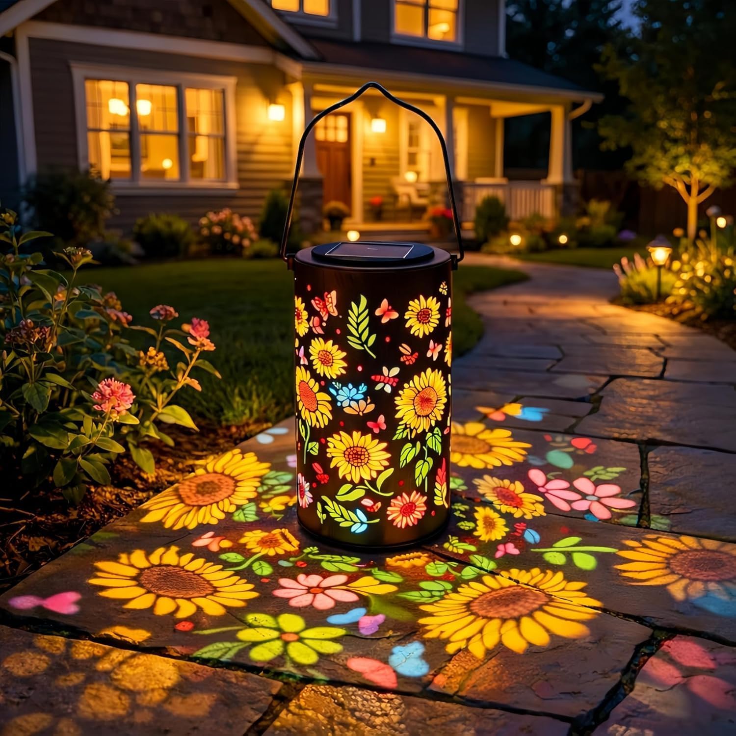 Bunte Sonnenblumen-solar-gartenlaterne, Dekorative Wasserdichte Metall-hängelampe Für Terrasse Und Garten, Ideales Geschenk Für Gartenliebhaber (1 Stück)