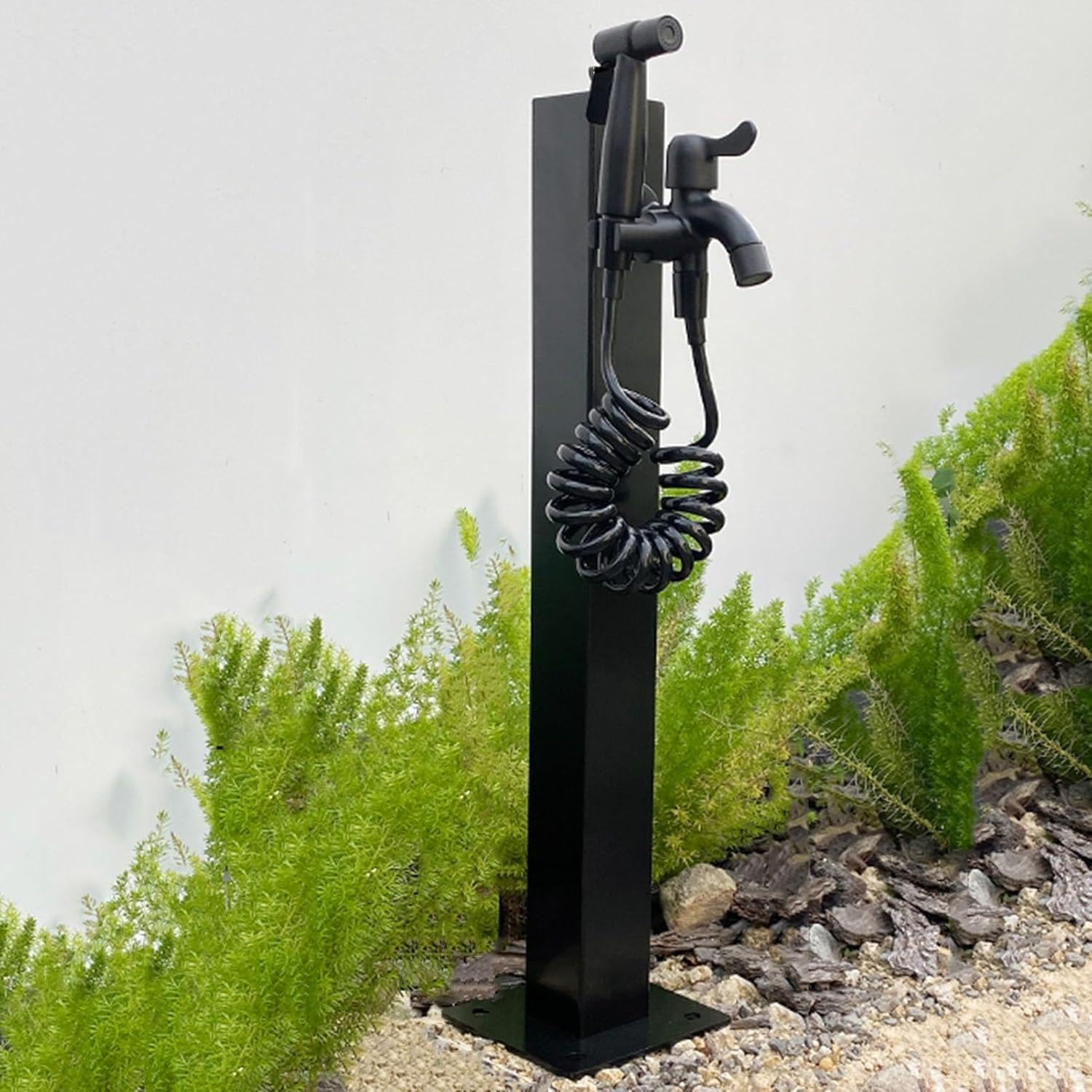 Vertikale Gartenbewässerungssäule Aus Edelstahl 304 Mit 2-in-1-doppelhahn Aus Kupfer Und Sprühpistole, Schwarzer Gartenhydrant Für Gartenbewässerung, Schwarz – 60 Cm