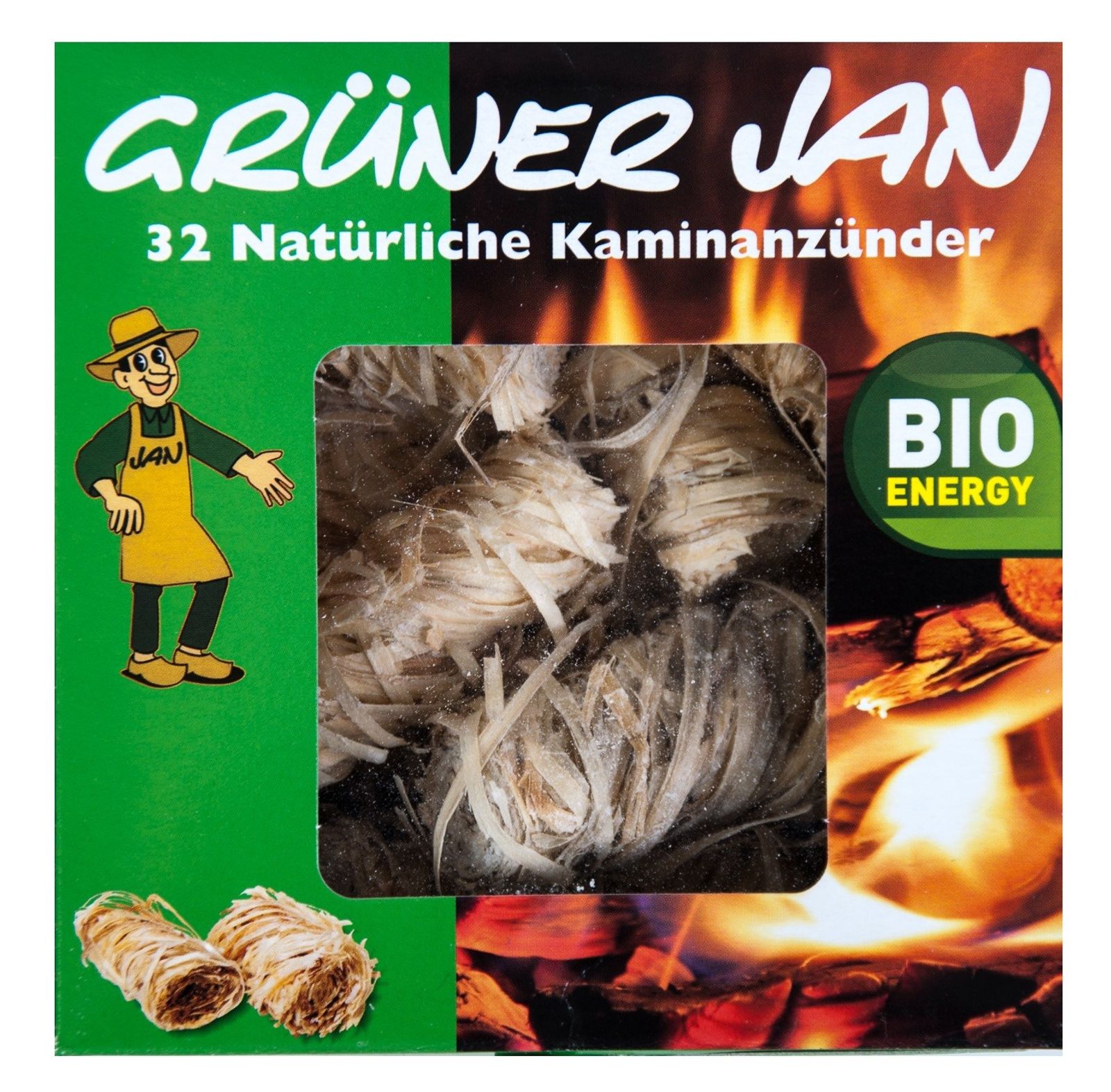 Grüner Jan - 32 Öko Kaminanzünder Grillanzünder Holzanzünder Kohleanzünder Wachs Holzwolle