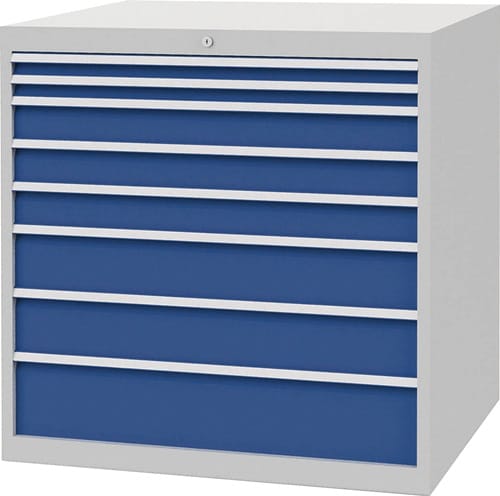 Schubladenschrank H1019xb1005xt736mm Lichtgrau/signalblau 8 Schubl. Vollauszug