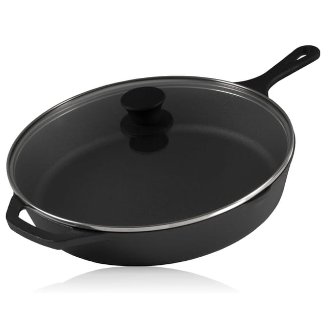 Gusseisen Grillpfanne Ø 30 Cm Mit Glasdeckel Bratpfanne - Bbq-toro
