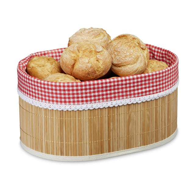 Relaxdays - 5 X Brotkörbchen Bambus, Stoffeinsatz, Hxbxt: 16,5 X 33,5 X 23,5 Cm, Aufbewahrungskörbchen, Für Frühstückstisch, Natur