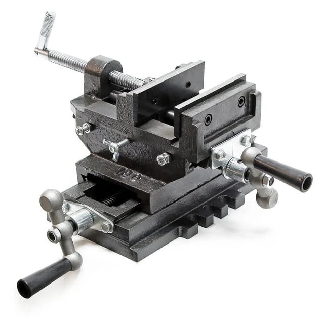 Wiltec Maschinenschraubstock 2 Achsen 100 Mm, Schraubstock 33x32,5x13,5 Cm Aus Gusseisen, Arbeitsitsch Für Kreuztisch, Frästisch, Werkbank