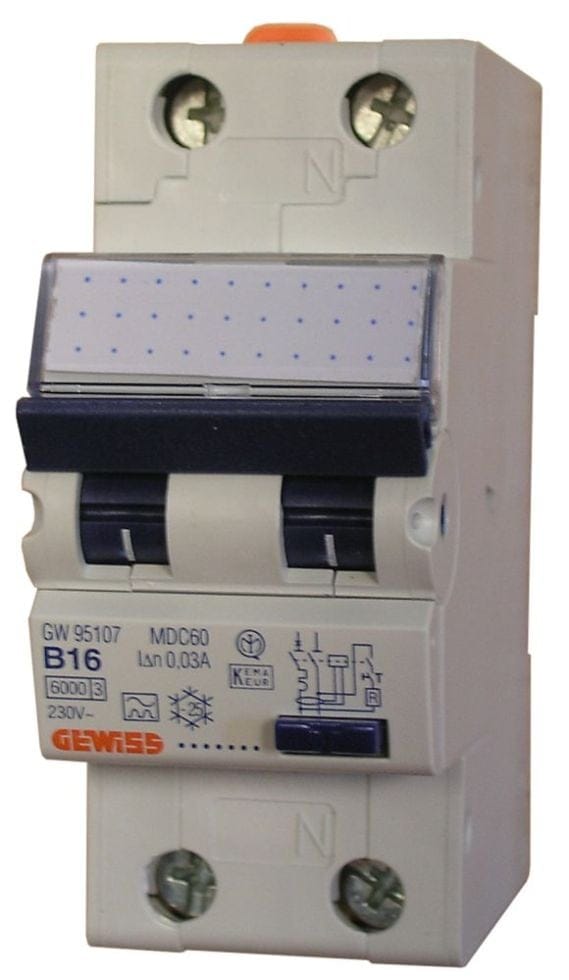 Le Sanitaire - Gewiss - Kompact Fehlerstrom-leitungsschutzschalter (mdc 60 - 1p+n Charakteristik B 16a Typ A Idn=0,03a - 2 Te) - Gw95107