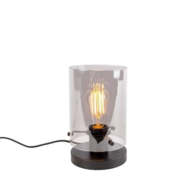 Design Tischlampe Schwarz Mit Rauchglas - Kuppel