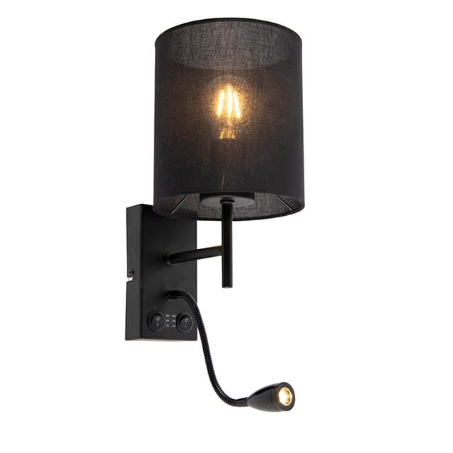 Moderne Schwarze Wandleuchte Mit Schwarzem Baumwollschirm - Stacca