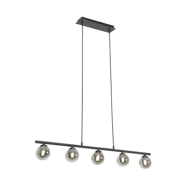 Moderne Hängelampe Schwarz 100 Cm 5-licht Mit Rauchglas - Athen