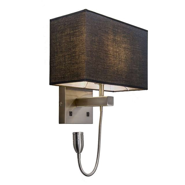 Wandleuchte Stahl Mit Schwarzem Schirm Und Lesearm Inkl. Led - Bergamo