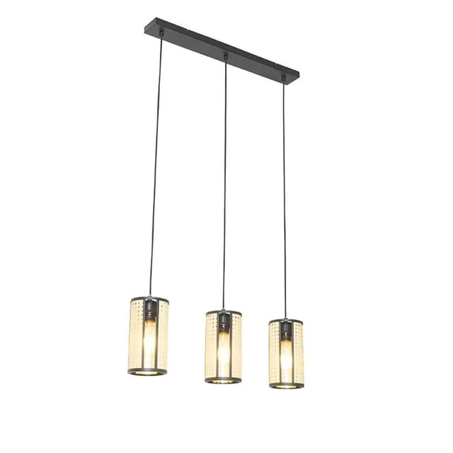 Orientalische Hängelampe Schwarz Mit Rattan 3-flammig Länglich - Akira