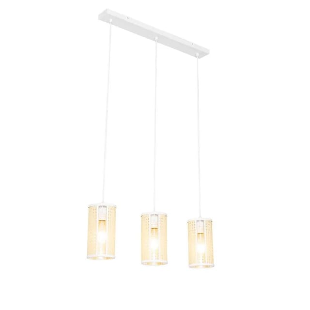 Retro-hängelampe Weiß Mit Rattan 3-flammig Länglich - Akira