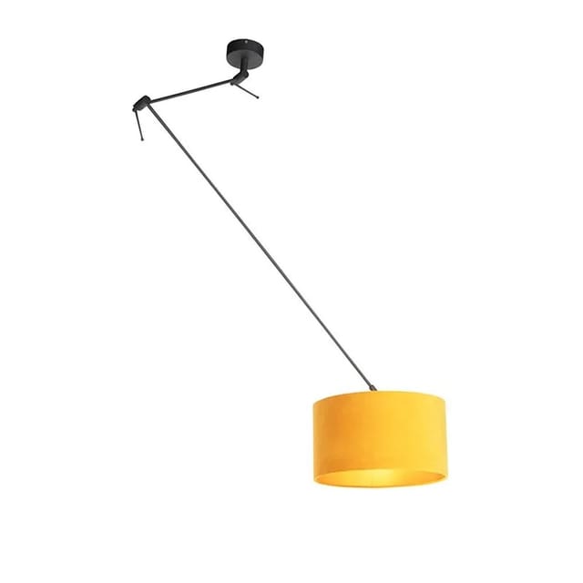 Hängelampe Mit Veloursschirm Ocker Mit Gold 35 Cm - Blitz I Schwarz