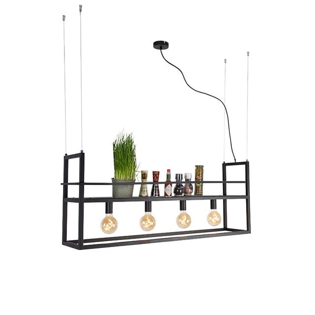Industrielle Hängelampe Schwarz Mit Gestell Groß 4-flammig - Cage Rack