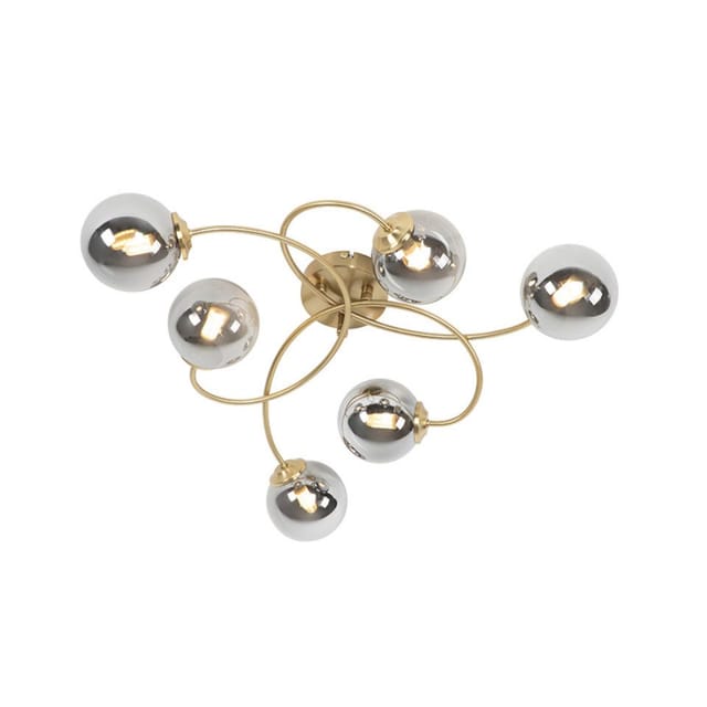 Moderne Deckenleuchte Gold 6-lichter Mit Rauchglas - Athen