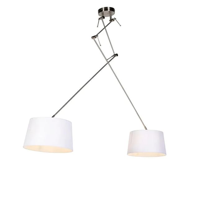 Hängelampe Mit Leinenschirmen Weiß 35 Cm - Blitz Ii Stahl
