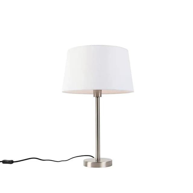 Moderne Tischlampe Stahl Mit Weißem Schirm 32 Cm - Simplo