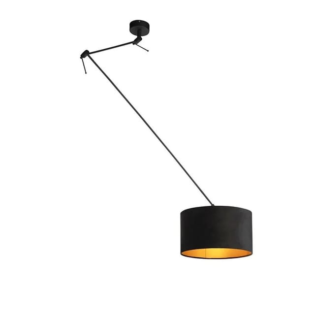 Hängelampe Mit Veloursschirm Schwarz Mit Gold 35 Cm - Blitz I Schwarz