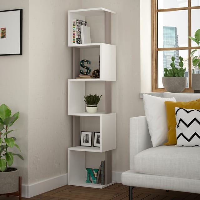 Decortie - Piri Modernes Bücherregal Vitrine Weiß Mokka Grau Groß 161cm - White