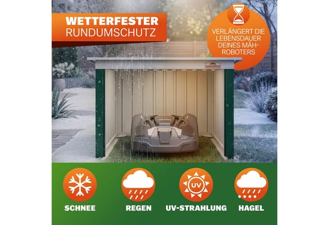 Mähroboter Garage Metall Wetterbeständig Kabelführung 4x Erdanker Carport Rasen Garten Pultdach Grün - Gardebruk